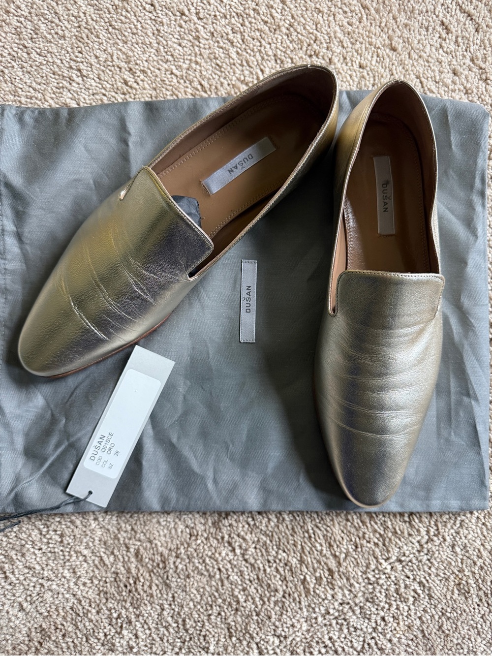 DUSÁN women’s Metallic Gold Slip-On Loafers